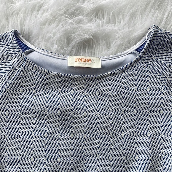 Renee C Dress Flowy Skirt Blue White Party Cocktail Preppy Wedding Spring Medium - Picture 3 of 5